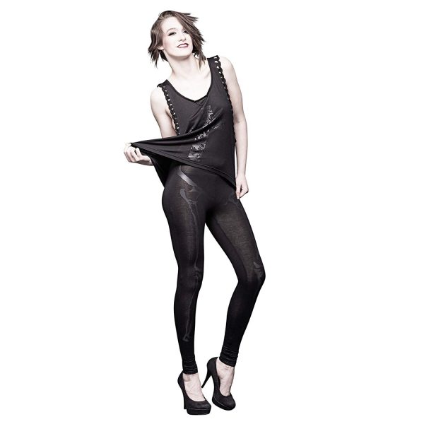 QUEEN OF DARKNESS Leggings Noir ‘Skeleton Legs’ fashion pas cher 5
