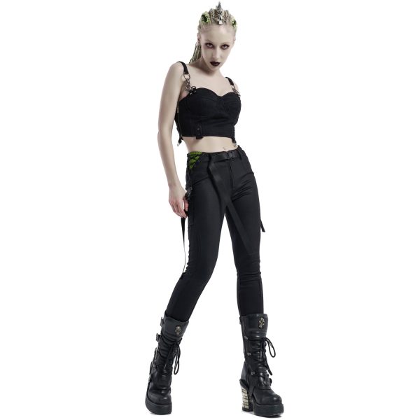 mode pas chere PUNK RAVE Leggings ‘Punk Stretch’ Noir Et Vert 3