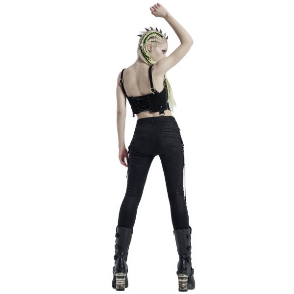 mode pas chere PUNK RAVE Leggings ‘Punk Stretch’ Noir Et Vert 4