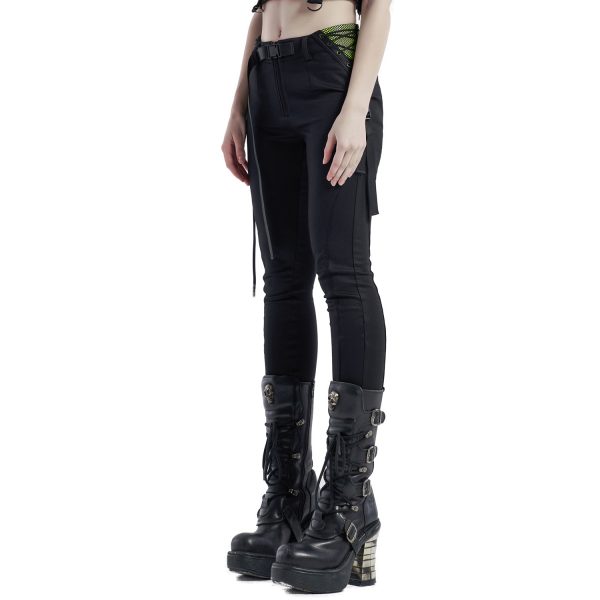 mode pas chere PUNK RAVE Leggings ‘Punk Stretch’ Noir Et Vert 10