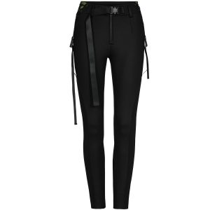 mode pas chere PUNK RAVE Leggings ‘Punk Stretch’ Noir Et Vert 35