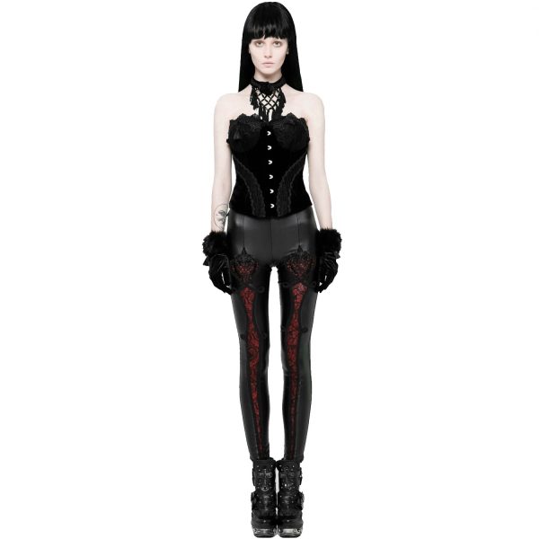 Boutique officielle PUNK RAVE Leggings ‘Soiree Gothic’ Noir Et Rouge 3
