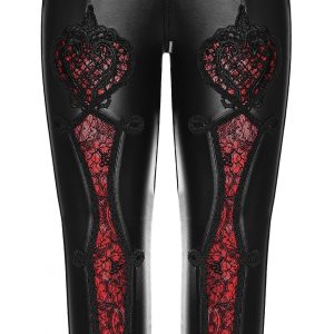 Boutique officielle PUNK RAVE Leggings ‘Soiree Gothic’ Noir Et Rouge 40