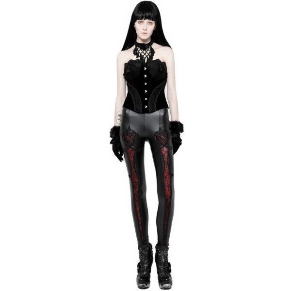 Boutique officielle PUNK RAVE Leggings ‘Soiree Gothic’ Noir Et Rouge 5