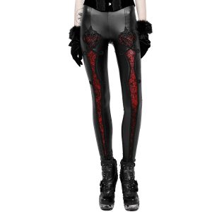Boutique officielle PUNK RAVE Leggings ‘Soiree Gothic’ Noir Et Rouge 28