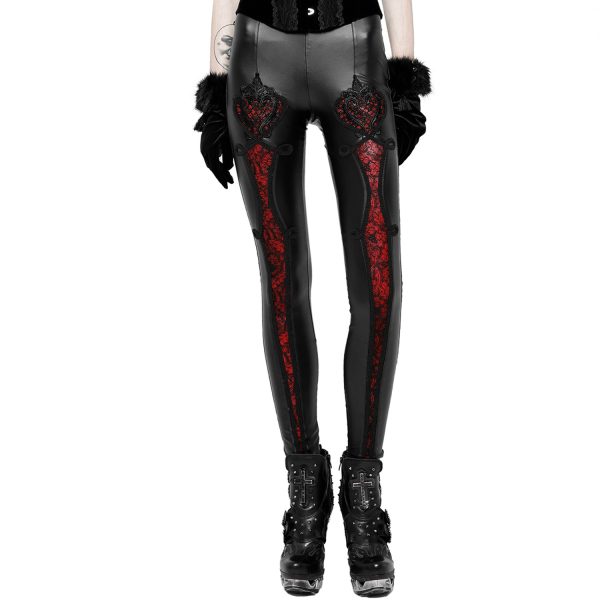 Boutique officielle PUNK RAVE Leggings ‘Soiree Gothic’ Noir Et Rouge 7