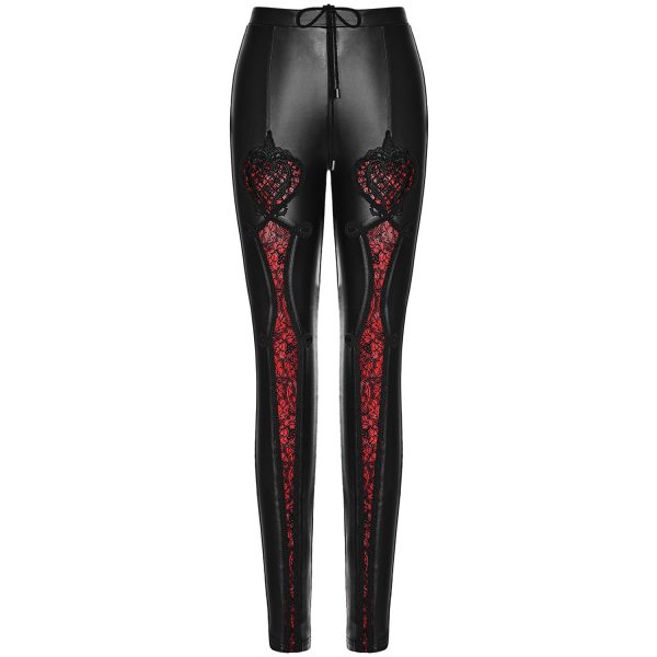 Boutique officielle PUNK RAVE Leggings ‘Soiree Gothic’ Noir Et Rouge 10