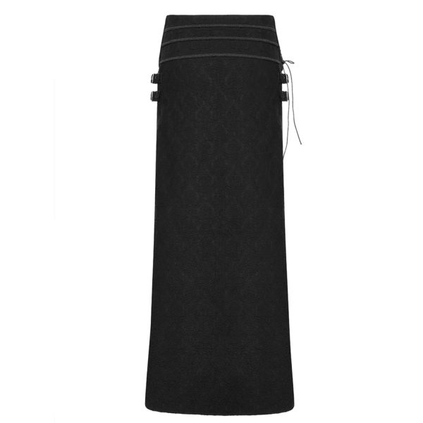 boutique pas cher PUNK RAVE Long Kilt ‘Asmodey’ En Jacquard Noir 11