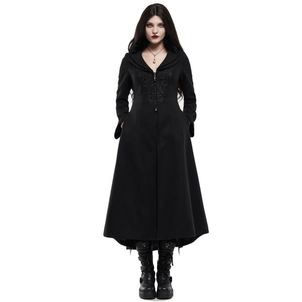 Les achats en ligne PUNK RAVE Long Manteau Brodé ‘Maelyss’ Noir 3