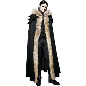 fashion pas cher PUNK RAVE Longue Cape Homme ‘Black Foxa’ Noire 15