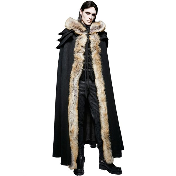 fashion pas cher PUNK RAVE Longue Cape Homme ‘Black Foxa’ Noire 3