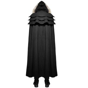 fashion pas cher PUNK RAVE Longue Cape Homme ‘Black Foxa’ Noire 17