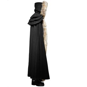 fashion pas cher PUNK RAVE Longue Cape Homme ‘Black Foxa’ Noire 19