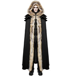 fashion pas cher PUNK RAVE Longue Cape Homme ‘Black Foxa’ Noire 21
