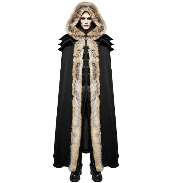 fashion pas cher PUNK RAVE Longue Cape Homme ‘Black Foxa’ Noire 6