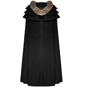 fashion pas cher PUNK RAVE Longue Cape Homme ‘Black Foxa’ Noire 23