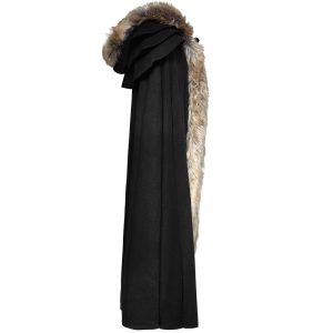 fashion pas cher PUNK RAVE Longue Cape Homme ‘Black Foxa’ Noire 25