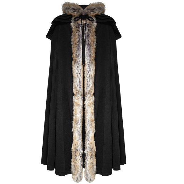 fashion pas cher PUNK RAVE Longue Cape Homme ‘Black Foxa’ Noire 1