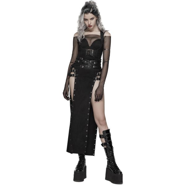 PUNK RAVE Longue Jupe ‘Katana’ Noire soldes de Noël 9