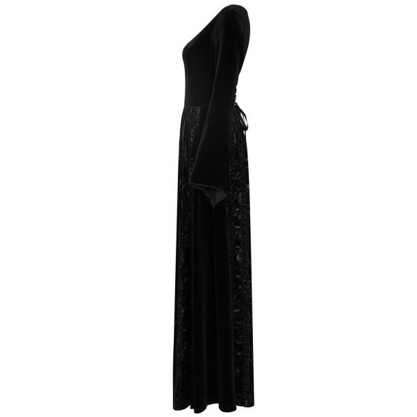 Meilleur Prix PUNK RAVE Longue Robe ‘Cyrielle’ En Velours Noir 16