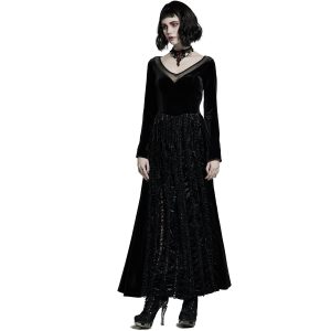 Meilleur Prix PUNK RAVE Longue Robe ‘Cyrielle’ En Velours Noir 34