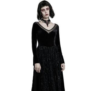 Meilleur Prix PUNK RAVE Longue Robe ‘Cyrielle’ En Velours Noir 36
