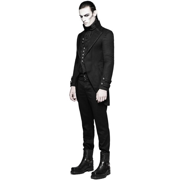 Acheter Maintenant PUNK RAVE Longue Veste ‘Black Cardinal’ En Brocart Noir 6