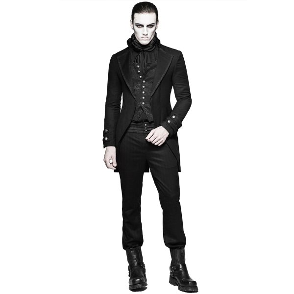 Acheter Maintenant PUNK RAVE Longue Veste ‘Black Cardinal’ En Brocart Noir 7