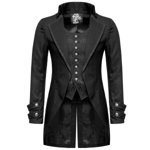 Acheter Maintenant PUNK RAVE Longue Veste ‘Black Cardinal’ En Brocart Noir 27