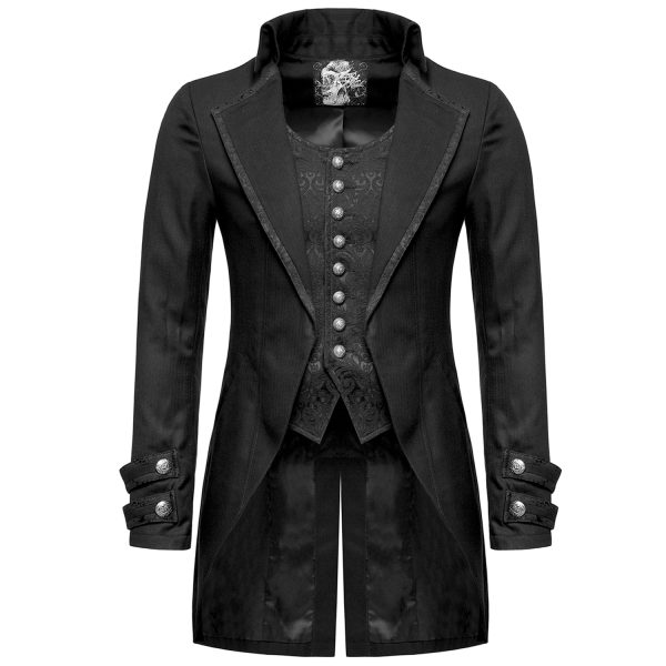 Acheter Maintenant PUNK RAVE Longue Veste ‘Black Cardinal’ En Brocart Noir 8