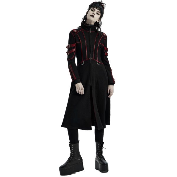 dernières PUNK RAVE Manteau Gothique ‘Bellona’ Noir Et Rouge 3