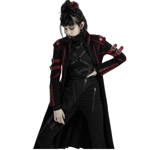 dernières PUNK RAVE Manteau Gothique ‘Bellona’ Noir Et Rouge 42
