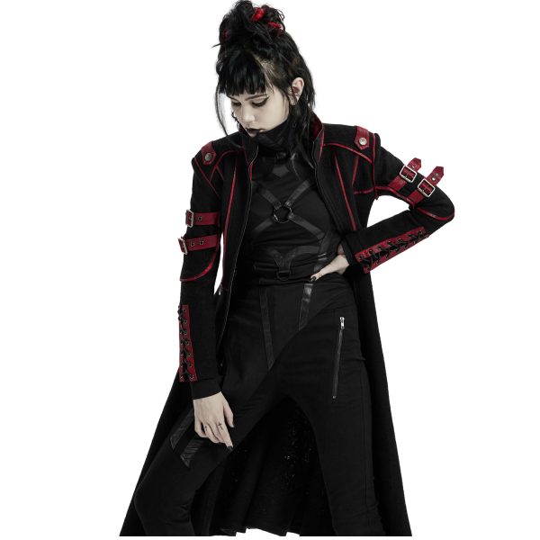 dernières PUNK RAVE Manteau Gothique ‘Bellona’ Noir Et Rouge 12