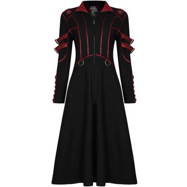 dernières PUNK RAVE Manteau Gothique ‘Bellona’ Noir Et Rouge 13