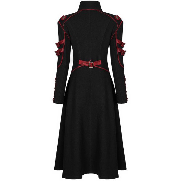 dernières PUNK RAVE Manteau Gothique ‘Bellona’ Noir Et Rouge 14