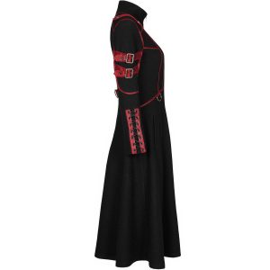 dernières PUNK RAVE Manteau Gothique ‘Bellona’ Noir Et Rouge 48