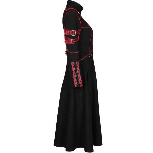 dernières PUNK RAVE Manteau Gothique ‘Bellona’ Noir Et Rouge 15