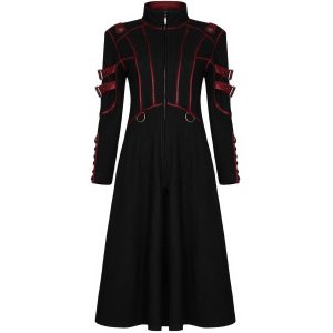 dernières PUNK RAVE Manteau Gothique ‘Bellona’ Noir Et Rouge 50