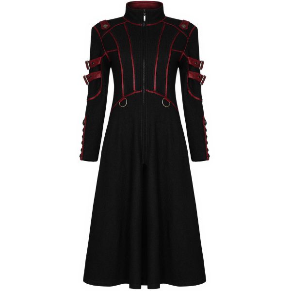 dernières PUNK RAVE Manteau Gothique ‘Bellona’ Noir Et Rouge 16
