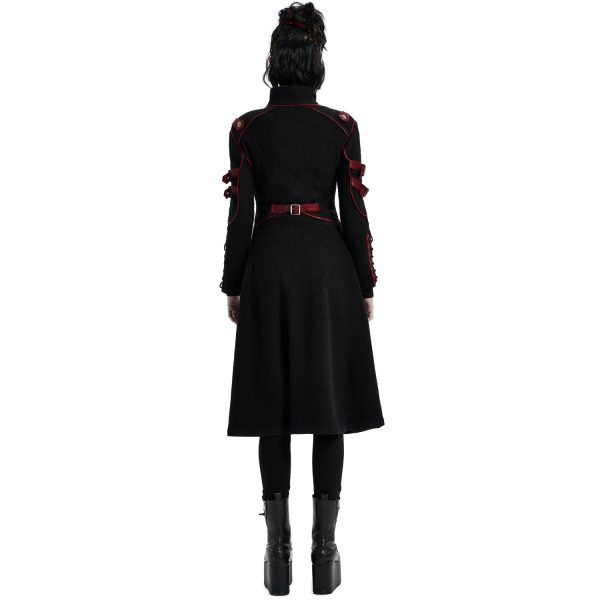 dernières PUNK RAVE Manteau Gothique ‘Bellona’ Noir Et Rouge 4