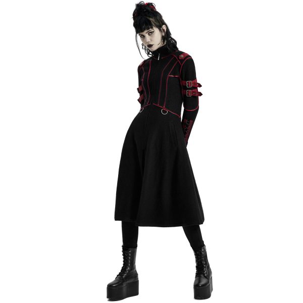 dernières PUNK RAVE Manteau Gothique ‘Bellona’ Noir Et Rouge 5