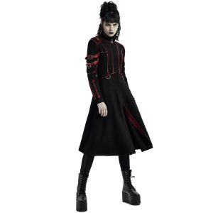 dernières PUNK RAVE Manteau Gothique ‘Bellona’ Noir Et Rouge 30