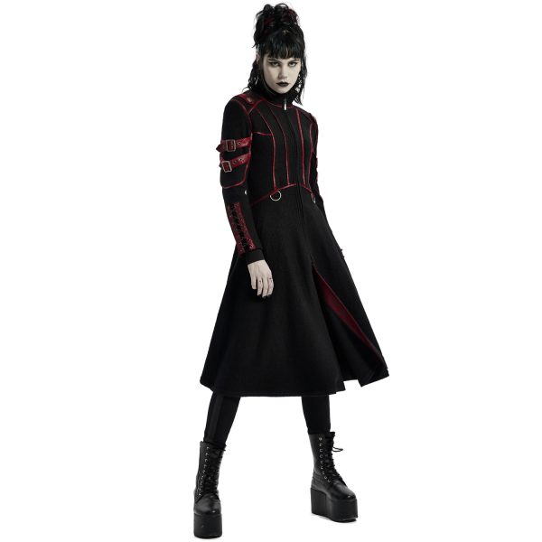 dernières PUNK RAVE Manteau Gothique ‘Bellona’ Noir Et Rouge 6