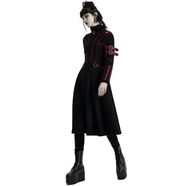 dernières PUNK RAVE Manteau Gothique ‘Bellona’ Noir Et Rouge 7