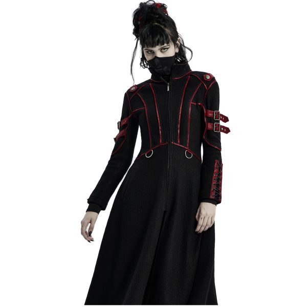 dernières PUNK RAVE Manteau Gothique ‘Bellona’ Noir Et Rouge 8
