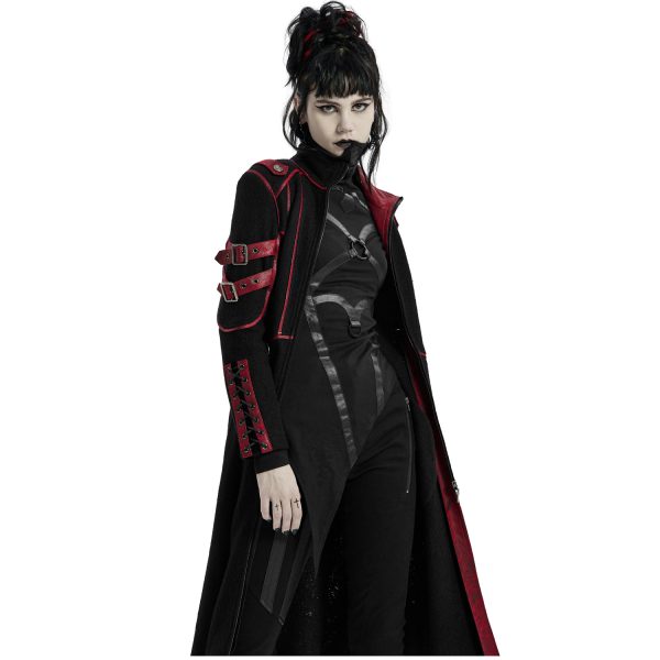 dernières PUNK RAVE Manteau Gothique ‘Bellona’ Noir Et Rouge 9