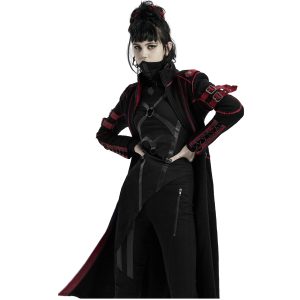 dernières PUNK RAVE Manteau Gothique ‘Bellona’ Noir Et Rouge 38