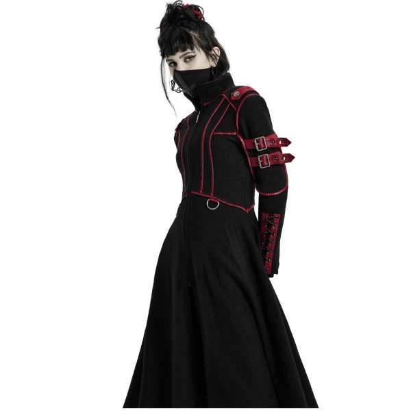 dernières PUNK RAVE Manteau Gothique ‘Bellona’ Noir Et Rouge 11