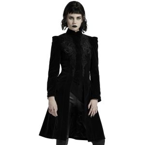 PUNK RAVE Manteau Mi-Long ‘Dark Doll’ En Velours Noir marque pas cher 23