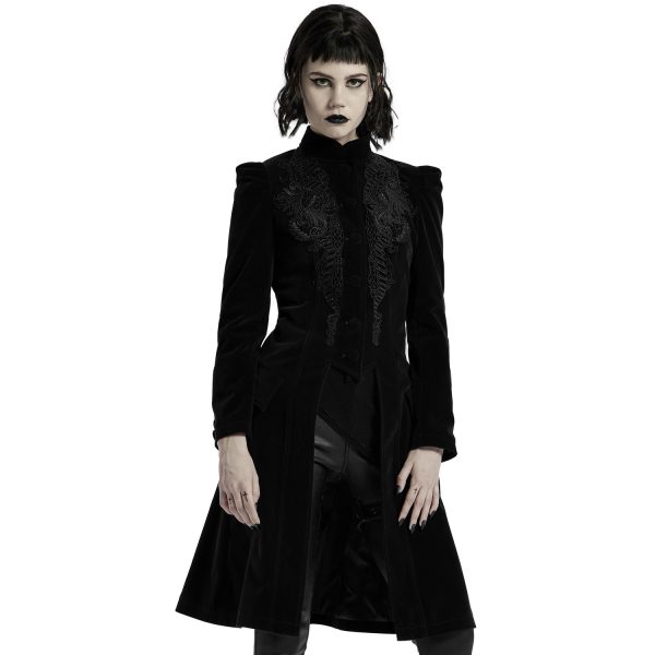 PUNK RAVE Manteau Mi-Long ‘Dark Doll’ En Velours Noir marque pas cher 3